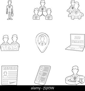 Agenzia di personale set di icone di stile di contorno Illustrazione Vettoriale