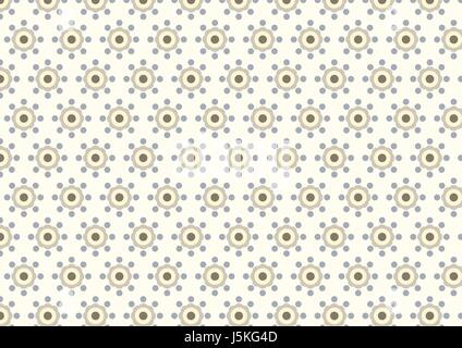 Fiore Dolci e modello di cerchio di luce su sfondo giallo. Vintage blossom e dot seamless pattern style per la progettazione. Illustrazione Vettoriale