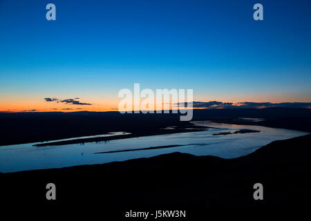 Scogliere bianche si affacciano vista del fiume Columbia crepuscolo, Hanford raggiungono monumento nazionale, Washington Foto Stock