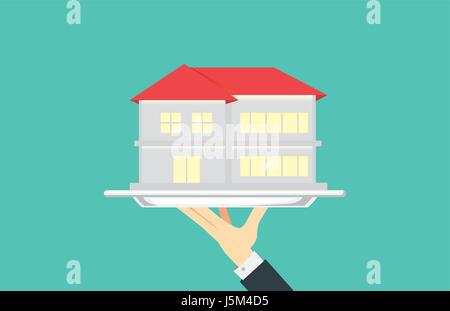 Mano azienda casa in argento vassoio. Illustrazione Vettoriale