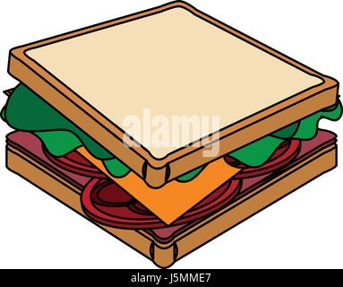 Immagine a colori cartoon vista laterale sandwich di pane Illustrazione Vettoriale