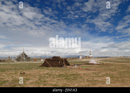 Nomads al lago namtso,tibet Foto Stock