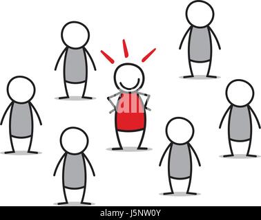 In piedi fuori dalla folla. Illustrazione Vettoriale