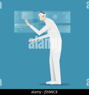 Uomo che indossa occhiali per realtà virtuale. Illustrazione Vettoriale