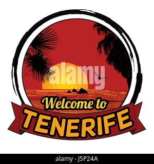 Benvenuti al concetto di Tenerife per t-shirt e altri produzione di stampa su sfondo bianco, illustrazione vettoriale Illustrazione Vettoriale
