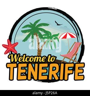 Benvenuti al concetto di Tenerife per t-shirt e altri produzione di stampa su sfondo bianco, illustrazione vettoriale Illustrazione Vettoriale