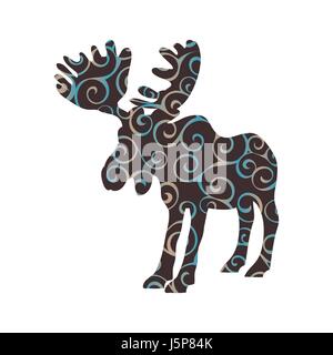 Elk mammifero colore animale silhouette Illustrazione Vettoriale