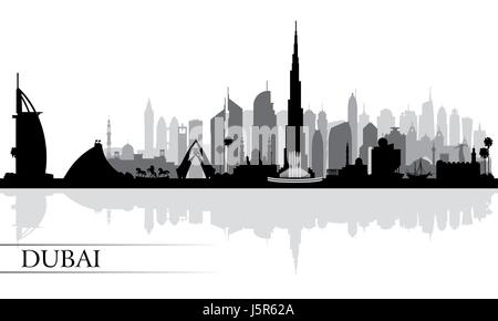 Dubai City skyline silhouette sfondo, illustrazione vettoriale Illustrazione Vettoriale