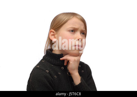 Considerare ritratto meditativa meditare puzzle pensieri bambino Foto Stock