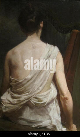 "Donna con un'arpa" è un dipinto di Elizabeth Nourse, ospitato nel Cincinnati Art Museum. Raffigura una donna che suona l'arpa, mostrando lo stile di Nourse e concentrandosi sulla forma umana e sui momenti intimi. Foto Stock