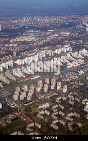 Vista aerea di Belgrado, capitale della Serbia, il 06 febbraio 2016. Foto Stock