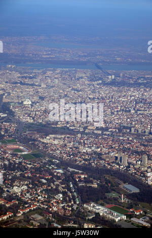 Vista aerea di Belgrado, capitale della Serbia, il 06 febbraio 2016. Foto Stock