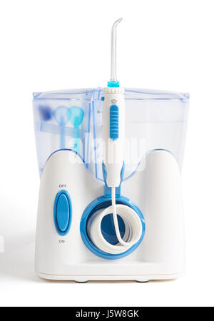 Famiglia irrigatore orale isolati su sfondo bianco Foto Stock