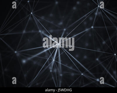 Puntini collegati su sfondo nero, sfondo del plesso Foto Stock