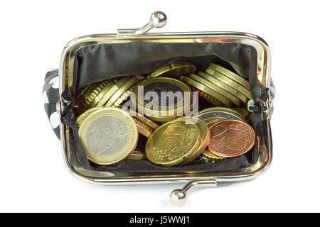 Euro cent contanti duri freddi in contanti il denaro in contanti portamonete di denaro moneybag wallet Foto Stock