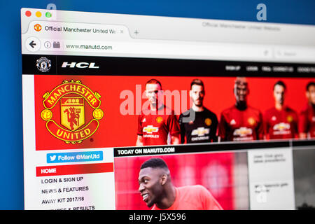 LONDON, Regno Unito - 17 Maggio 2017: la homepage del sito ufficiale per il Manchester United Football Club, visualizzate sullo schermo di un computer, il 17 maggio 2017. Foto Stock