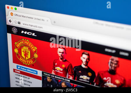 LONDON, Regno Unito - 17 Maggio 2017: la homepage del sito ufficiale per il Manchester United Football Club, visualizzate sullo schermo di un computer, il 17 maggio 2017. Foto Stock