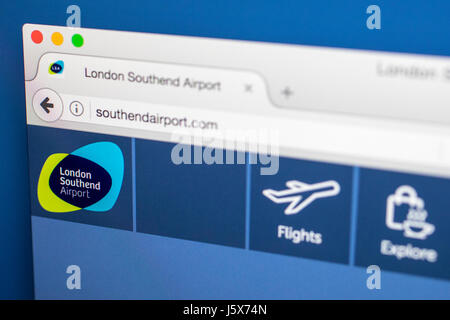 LONDON, Regno Unito - 17 Maggio 2017: La pagina iniziale per il sito web ufficiale di Londra aeroporto di Southend, il 17 maggio 2017. Foto Stock