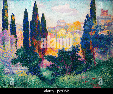 'Les Cypres a Cagnes' da Henri-Edmond Cross (1856-1910), olio su tela, 1908 Foto Stock