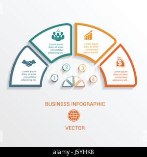 Vector semicerchio modello infographics quattro posizioni per il flusso di lavoro e processi di ciclo, diagrammi, opzioni business, banner web design. Illustrazione Vettoriale