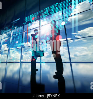 Due gestori di handshaking in un ufficio vuoto. Illustrazione di business. Combinazione di rendering 3D ed il vettore Foto Stock