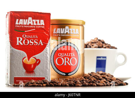 POZNAN, Polonia - Ott 12, 2016: Lavazza è un produttore italiano di caffè prodotti è stata fondata a Torino nel 1895 da Luigi Lavazza. Foto Stock