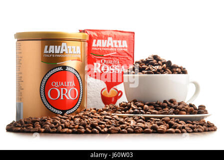 POZNAN, Polonia - Ott 12, 2016: Lavazza è un produttore italiano di caffè prodotti è stata fondata a Torino nel 1895 da Luigi Lavazza. Foto Stock