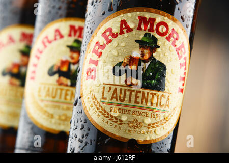 POZNAN, Polonia - 31 MAR 2017: Birra Moretti, Italian Brewing company fondata a Udine nel 1859 da Luigi Moretti, ora di proprietà di Heineken International Foto Stock