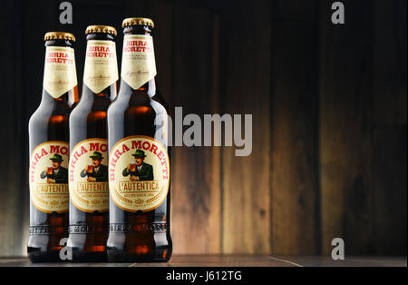 POZNAN, Polonia - 31 MAR 2017: Birra Moretti, Italian Brewing company fondata a Udine nel 1859 da Luigi Moretti, ora di proprietà di Heineken International Foto Stock