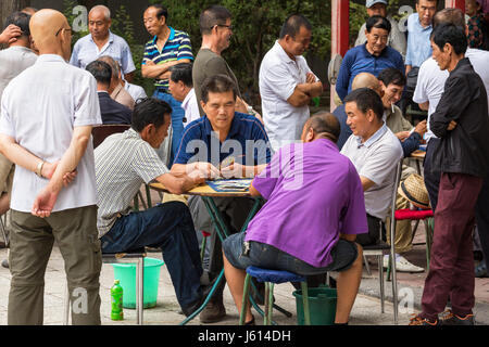 Gli uomini cinesi giocando a carte, Yinchuan, Ningxia, Cina Foto Stock