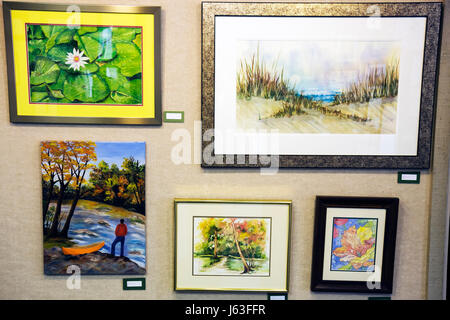 Indiana Chesterton, Chesterton Art Center, centro, arte visiva, artisti locali, dipinti incorniciati, tappeto, paesaggio, mostra collezione, galleria Foto Stock