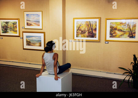 Indiana Chesterton, Chesterton Art Center, centro, arte visiva, artisti locali, dipinti incorniciati, tappeto, paesaggio, mostra collezione, galleria Foto Stock