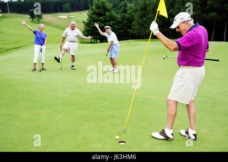 Michigan Traverse City, Suttons Bay, Leelanau Peninsula, Leelanau Club, campo da golf, uomo uomo uomo maschio, donna donna donna donne, foursome, sport, gioco, attività ricreative all'aperto Foto Stock