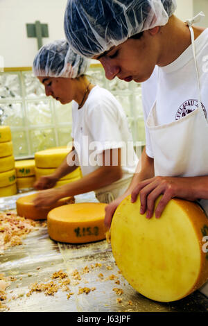 Michigan Traverse City, Leelanau Peninsula, Black Star Farms, Leelanau Cheese Company, cremeria, fare formaggio, artigianato, abilità, ruote, Raclette, caseificio, teen, teens, m Foto Stock