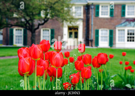 Michigan Saginaw County, Saginaw, Montague Inn, Bed and Breakfast, Historic Inn, Lake Linton, Saginaw River water, primavera, giardino, Foto Stock
