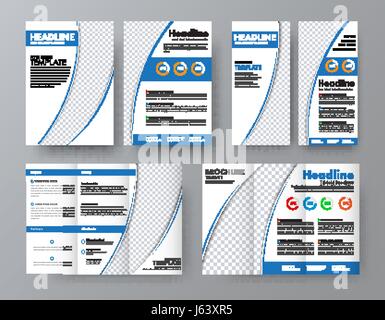 Modello per la parte anteriore e posteriore della brochure pieghevole, A4 flyer e una stretta flyer con blu semi-elementi circolari e un luogo per le foto. Aziendale Illustrazione Vettoriale