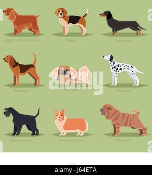 Cane piatto set di icone Illustrazione Vettoriale