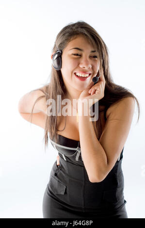 Donna parlare parla di lingua parlata parlare parlare chattare nattering ridere risate Foto Stock