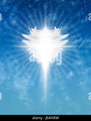 Dichiarazioni interpretative illustrazione digitale di un arcangelo nel cielo. Foto Stock