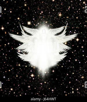 Dichiarazioni interpretative illustrazione digitale di un arcangelo nel cielo notturno. Foto Stock