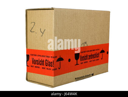 Isolato attenta attenzione pacco fragile pack Confezionamento imballaggio pacchetto pacchetto Foto Stock