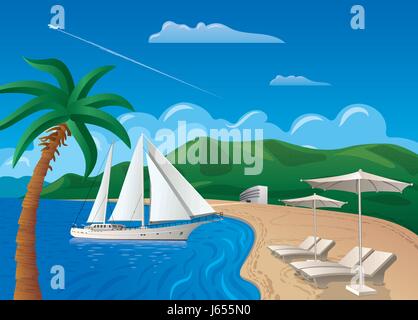 Concetto illustrazione del viaggio e resort viaggio nell'isola Illustrazione Vettoriale