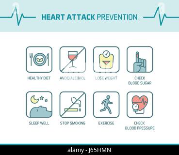 Un attacco di cuore e aterosclerosi Consigli e prevenzione, uno stile di vita sano buone abitudini Illustrazione Vettoriale