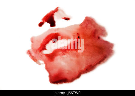 Una stampa utilizzando il rosso acquerello pitture su vetro delle sezioni inferiori di un volto umano. Foto Stock