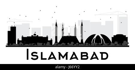 Islamabad dello skyline della città in bianco e nero silhouette. illustrazione vettoriale. semplice piatto concetto per il turismo presentazione, banner, cartellone o sito web. Illustrazione Vettoriale