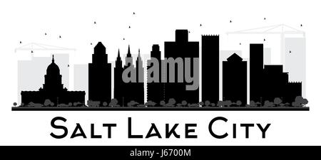 Salt Lake City skyline della città in bianco e nero la silhouette. Illustrazione Vettoriale. Piatto semplice concetto per il turismo presentazione, banner, cartellone o sito web Illustrazione Vettoriale