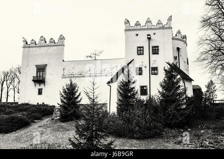 Bel castello Strazky, Repubblica slovacca. Il patrimonio culturale. Tema architettonico. Foto in bianco e nero. Foto Stock