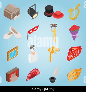 Teatro icone set isometrica 3d style Illustrazione Vettoriale