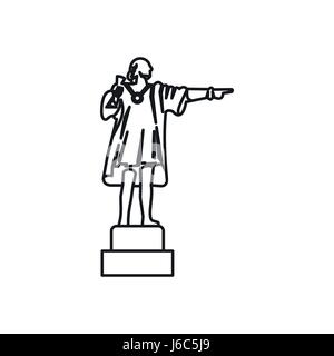 Christopher Columbus scultura icona, stile contorno Illustrazione Vettoriale