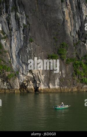 Barca di mercato nella baia di Halong Foto Stock